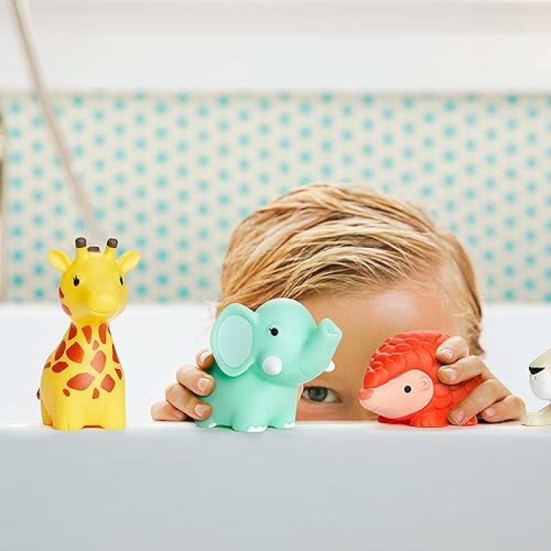 MUNCHKIN BATH TOY SCOOP WITH 8 WILD ANIMAL SQUIRTS BABY BATH TOYS ORGANIZER SET