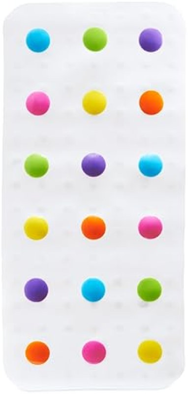 MUNCHKIN DOTS BATH MAT FOR KIDS, NON-SLIP MULTICOLORED TUB MAT, 30.5X14.25