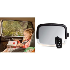 MUNCHKIN BABY CAR MIRROR WITH LED LIGHTS MAGNETIC SUN SHADE FOR REAR-FACING SEATS, BLACK