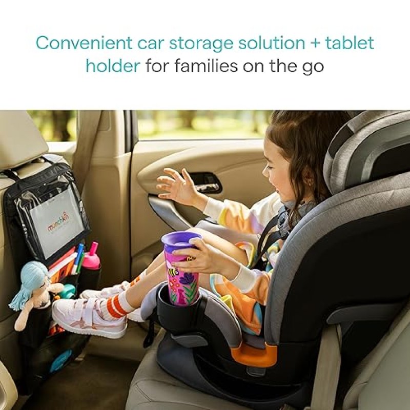 MUNCHKIN BRICA CAR BACKSEAT ORGANIZER WITH TABLET HOLDER WIPES CASE, BLACK TRAVEL STORAGE