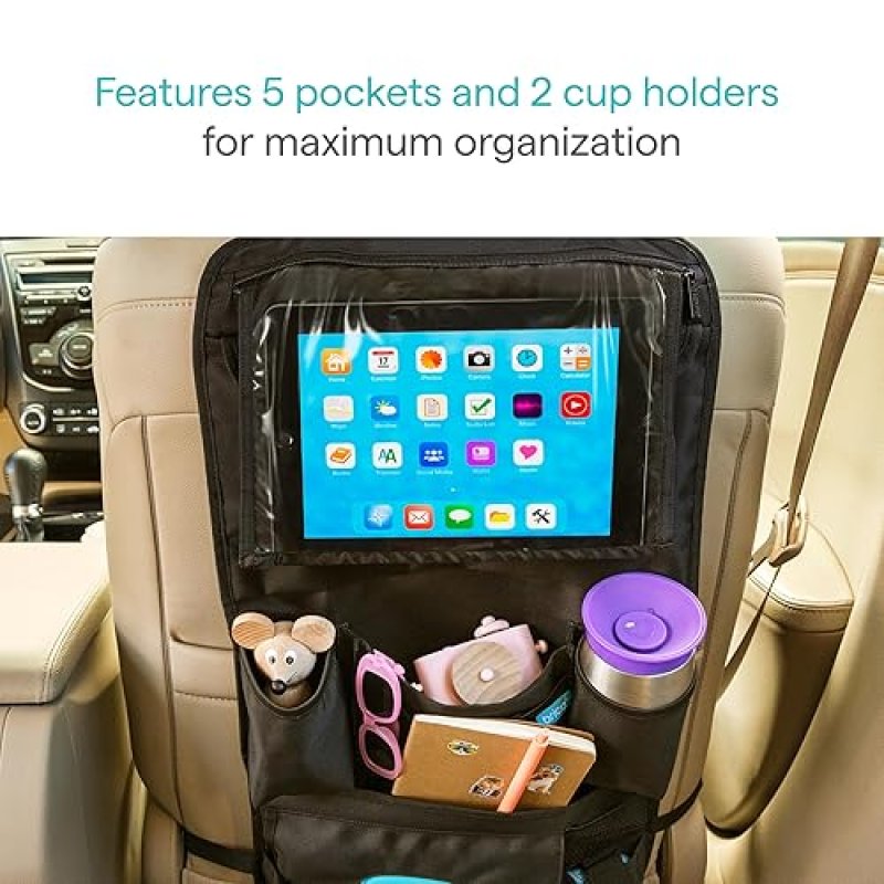MUNCHKIN BRICA CAR BACKSEAT ORGANIZER WITH TABLET HOLDER WIPES CASE, BLACK TRAVEL STORAGE