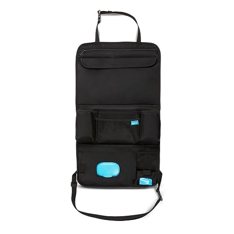 MUNCHKIN BRICA CAR BACKSEAT ORGANIZER WITH TABLET HOLDER WIPES CASE, BLACK TRAVEL STORAGE