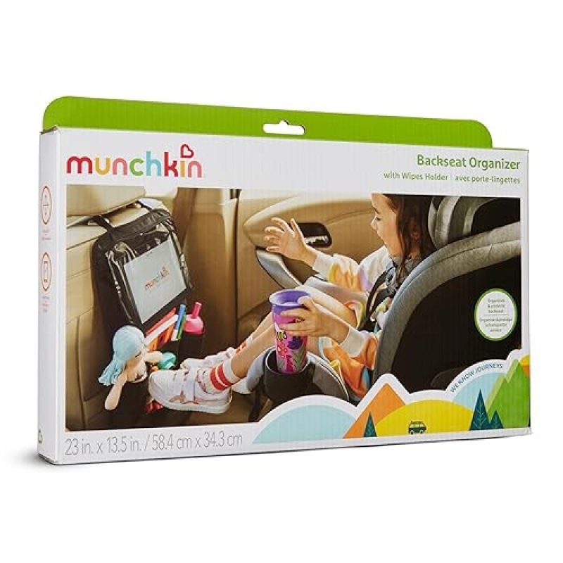 MUNCHKIN BRICA CAR BACKSEAT ORGANIZER WITH TABLET HOLDER WIPES CASE, BLACK TRAVEL STORAGE