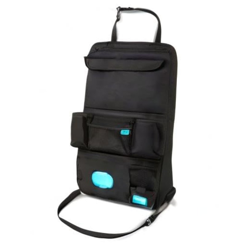MUNCHKIN BRICA CAR BACKSEAT ORGANIZER WITH TABLET HOLDER WIPES CASE, BLACK TRAVEL STORAGE