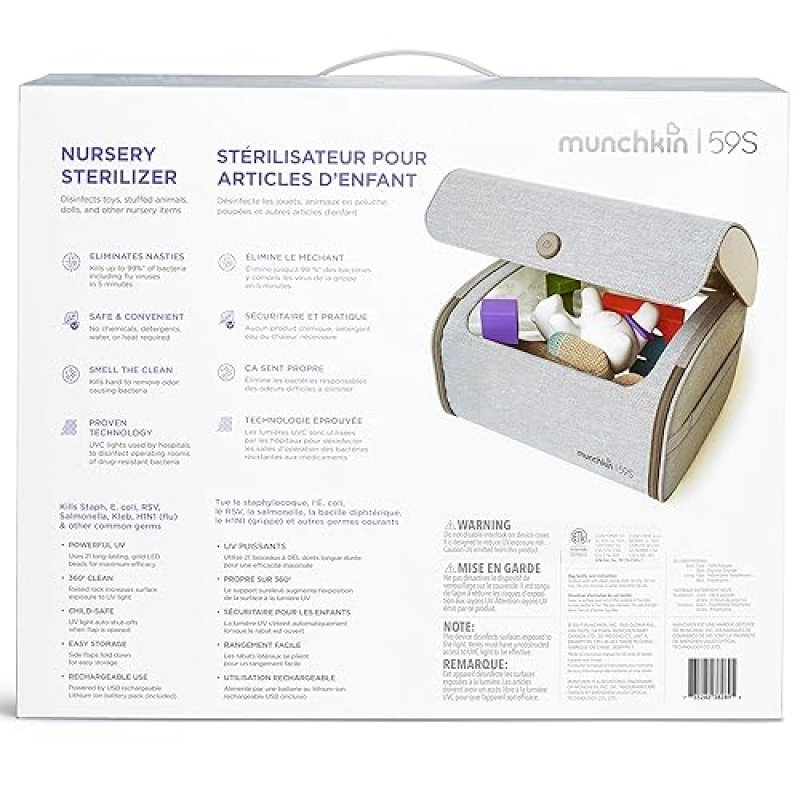 MUNCHKIN 59S UV STERILIZER CLEANING BAG FOR BABY BOTTLES ACCESSORIES, GREY PORTABLE SANITIZER