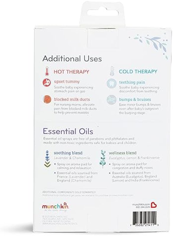 MUNCHKIN THERABURPEE COLIC FEVER RELIEF KIT WITH ESSENTIAL OILS, HOT COLD BURP CLOTHS