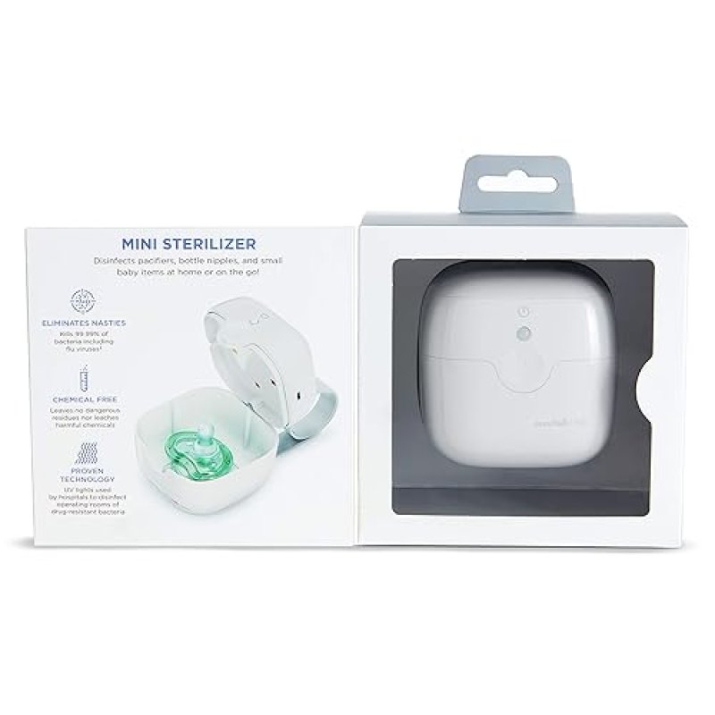MUNCHKIN PORTABLE UV-C PACIFIER TEETHER CLEANER, KILLS GERMS ON-THE-GO, WHITE