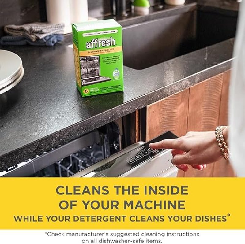 AFFRESH DISHWASHER CLEANER TABLETS, REMOVES LIMESCALE ODOR, 6 COUNT DEEP CLEANING TABLETS