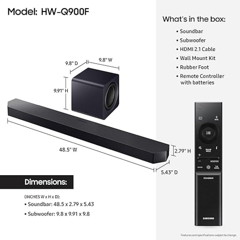 SAMSUNG HW-Q900F Q-SERIES 7.1.2CH SOUNDBAR 2025 , WIRELESS DOLBY ATMOS, SUBWOOFER, Q-SYMPHONY