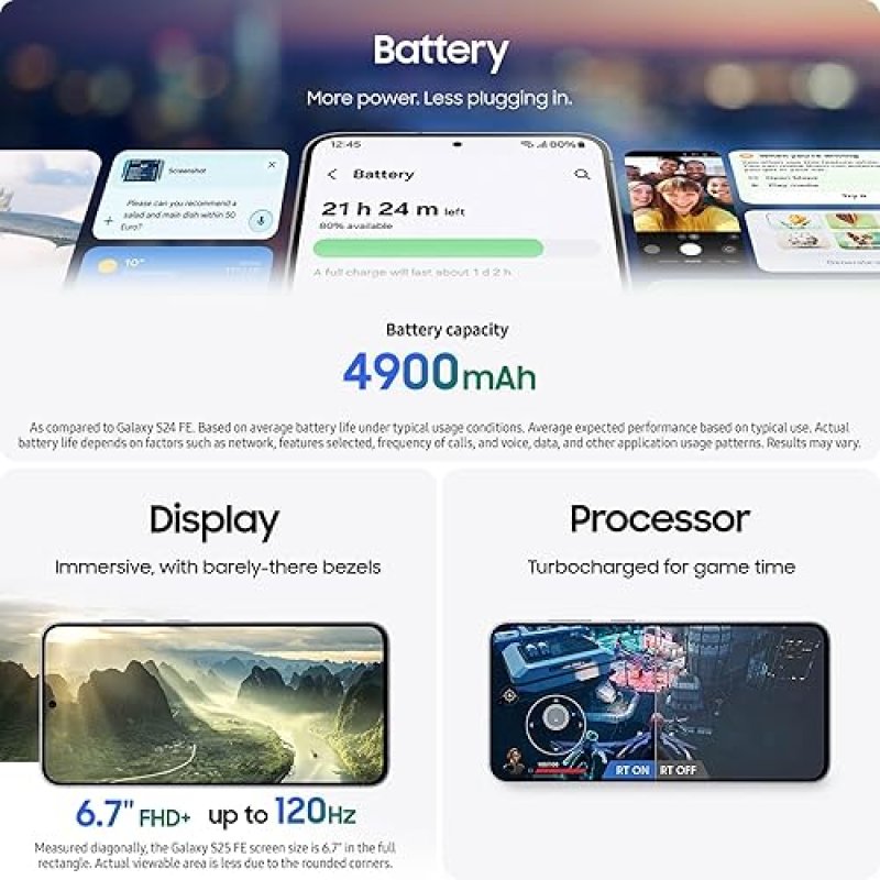SAMSUNG GALAXY S25 FE 5G UNLOCKED SMARTPHONE 2025 , 128GB, NAVY, AI CAMERA, 4900MAH, US WARRANTY