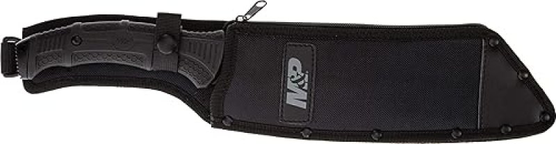 SMITH WESSON M P 16.5 FULL TANG MACHETE CLEAVER WITH SAWBACK, RUBBER HANDLE SHEATH - BLACK