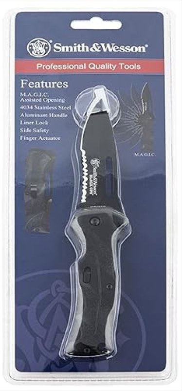 SMITH WESSON BLACK OPS ASSISTED OPENING KNIFE, 3.4 SERRATED BLADE, ALUMINUM HANDLE, EDC TACTICAL