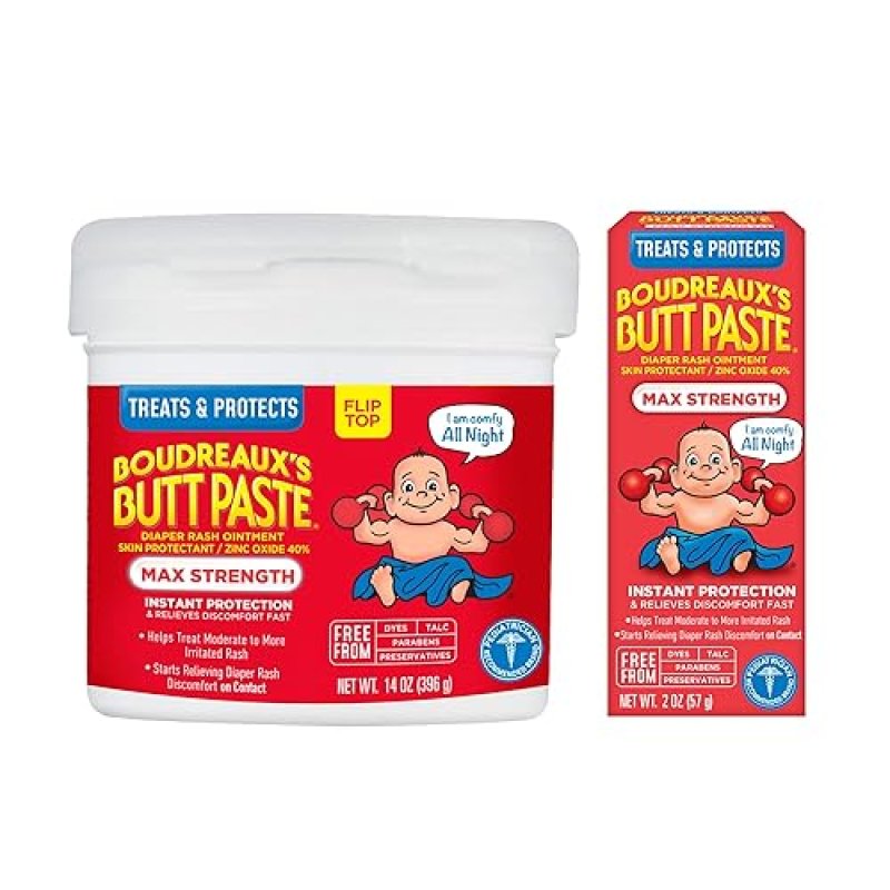 BOUDREAUXS BUTT PASTE MAXIMUM STRENGTH DIAPER RASH CREAM, 2OZ TUBE 14OZ JAR FOR BABIES