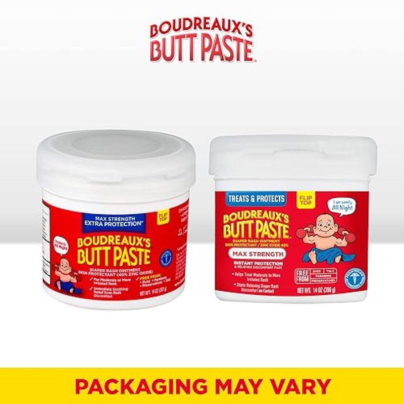 BOUDREAUXS BUTT PASTE MAXIMUM STRENGTH DIAPER RASH CREAM, 2OZ TUBE 14OZ JAR FOR BABIES