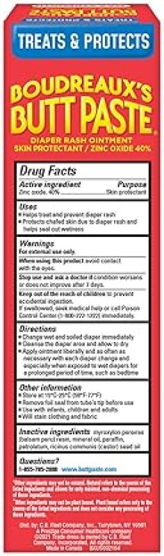 BOUDREAUXS BUTT PASTE MAXIMUM STRENGTH DIAPER RASH CREAM, 4OZ TUBE, BABY OINTMENT RELIEF