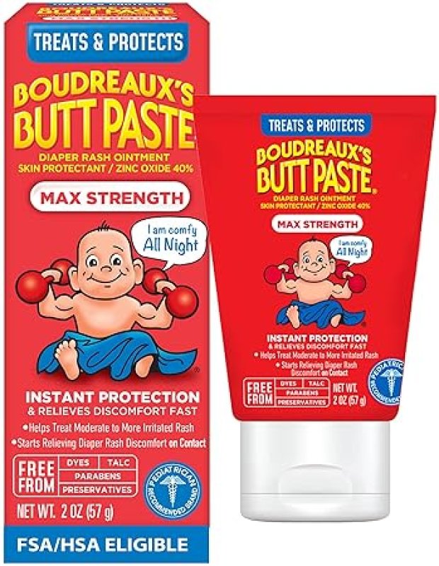 BOUDREAUXS BUTT PASTE MAXIMUM STRENGTH DIAPER RASH CREAM FOR BABIES, 2 OZ TUBE OINTMENT