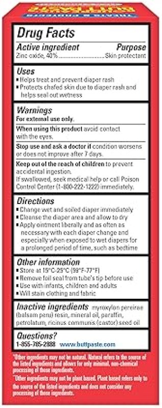 BOUDREAUXS BUTT PASTE MAXIMUM STRENGTH DIAPER RASH CREAM FOR BABIES, 2 OZ TUBE OINTMENT