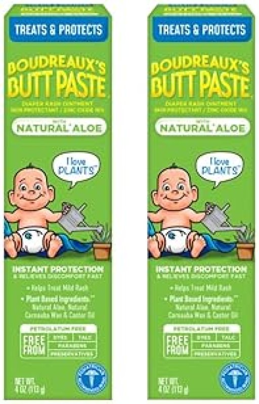 BOUDREAUXS BUTT PASTE NATURAL ALOE DIAPER RASH CREAM, BABY OINTMENT 4OZ, 2-PACK