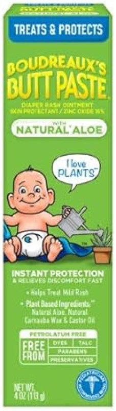 BOUDREAUXS BUTT PASTE NATURAL ALOE DIAPER RASH CREAM, BABY OINTMENT 4OZ, 2-PACK