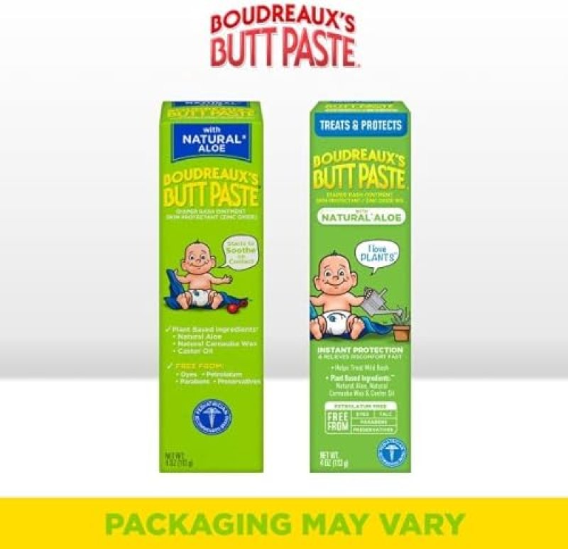 BOUDREAUXS BUTT PASTE NATURAL ALOE DIAPER RASH CREAM, BABY OINTMENT 4OZ, 2-PACK