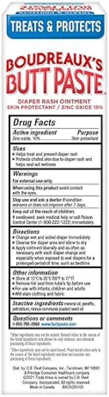 BOUDREAUXS BUTT PASTE SENSITIVE SKIN DIAPER RASH CREAM, BABY OINTMENT, 4 OZ TUBE
