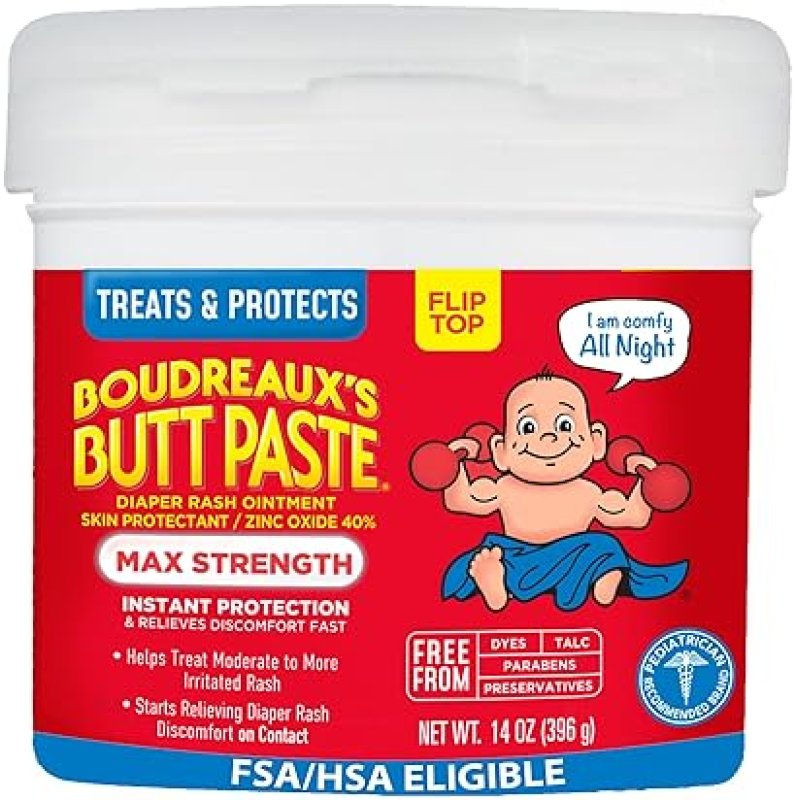 BOUDREAUXS BUTT PASTE MAXIMUM STRENGTH DIAPER RASH CREAM, 14 OZ JAR BABY OINTMENT