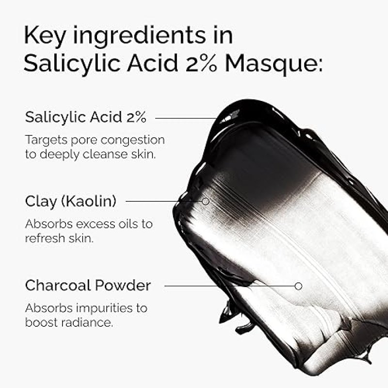 THE ORDINARY SALICYLIC ACID 2 MASK CHARCOAL CLAY FACE MASK FOR ACNE BLEMISHES, 1.7 FL OZ