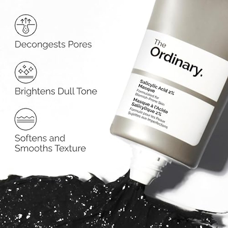THE ORDINARY SALICYLIC ACID 2 MASK CHARCOAL CLAY FACE MASK FOR ACNE BLEMISHES, 1.7 FL OZ