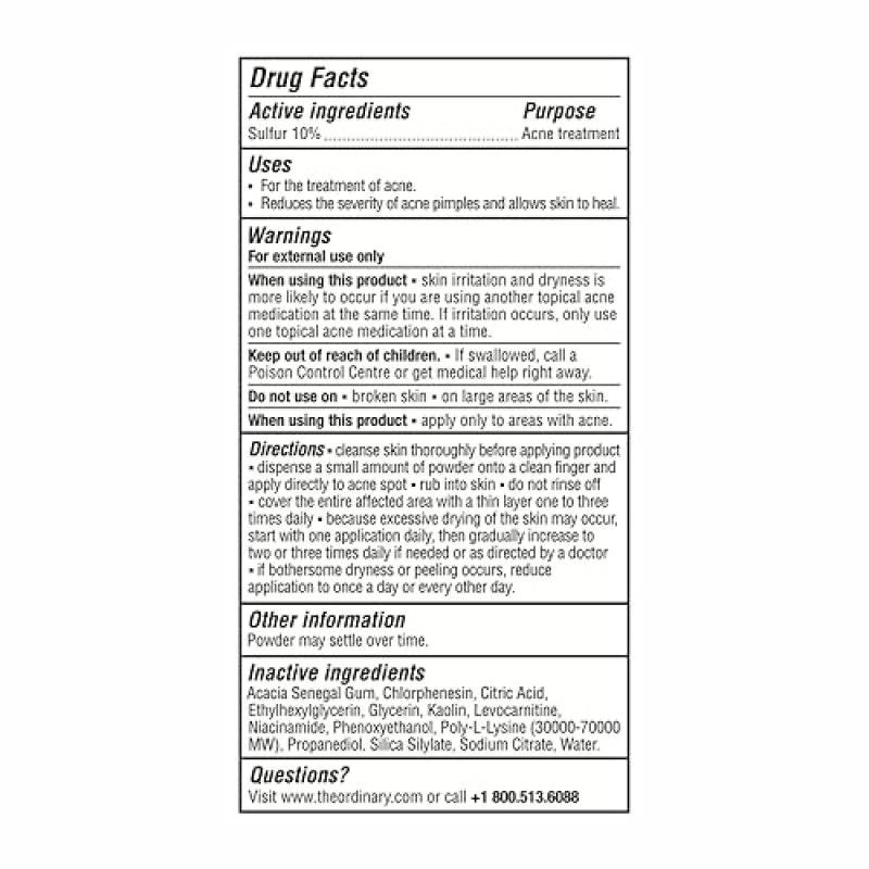 THE ORDINARY SULFUR 10 ACNE SPOT TREATMENT, REDUCES PIMPLES REDNESS, 0.18 OZ POWDER-TO-CREAM