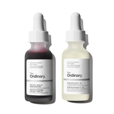 THE ORDINARY SKINCARE DUO SET AHA BHA PEELING SOLUTION HYALURONIC ACID SERUM, 1OZ, VEGAN