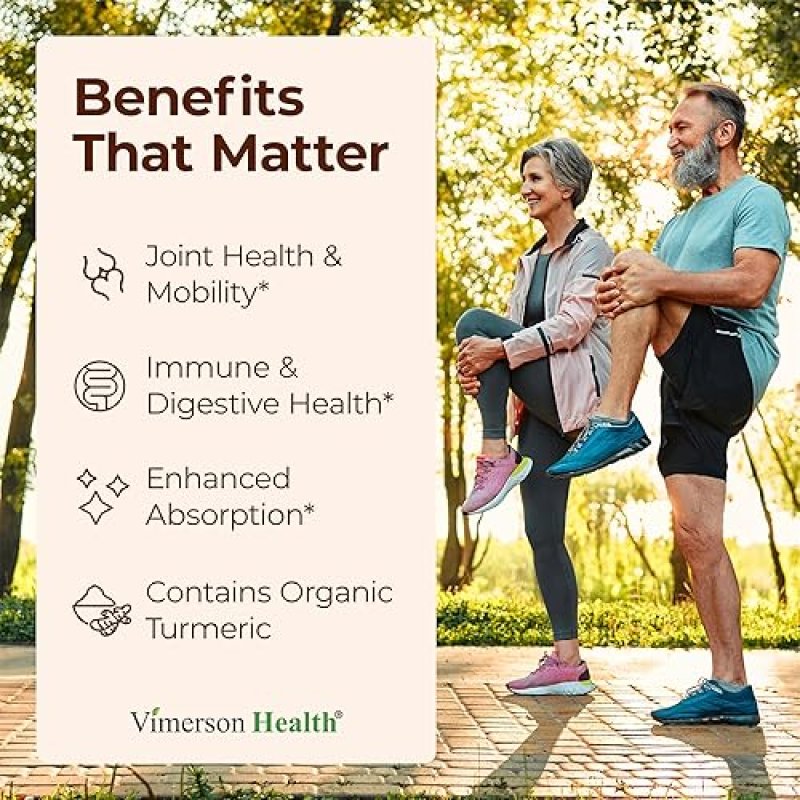 VIMERSON HEALTH ORGANIC TURMERIC CURCUMIN 1200MG WITH BLACK PEPPER 95 CURCUMINOIDS, JOINT DIGESTIVE SUPPORT, 60 VEGA