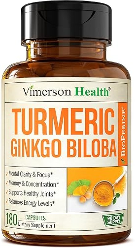 VIMERSON HEALTH GINKGO BILOBA TURMERIC CURCUMIN CAPSULES WITH BLACK PEPPER VEGAN SUPPLEMENT FOR BRAIN, MEMORY JOINT