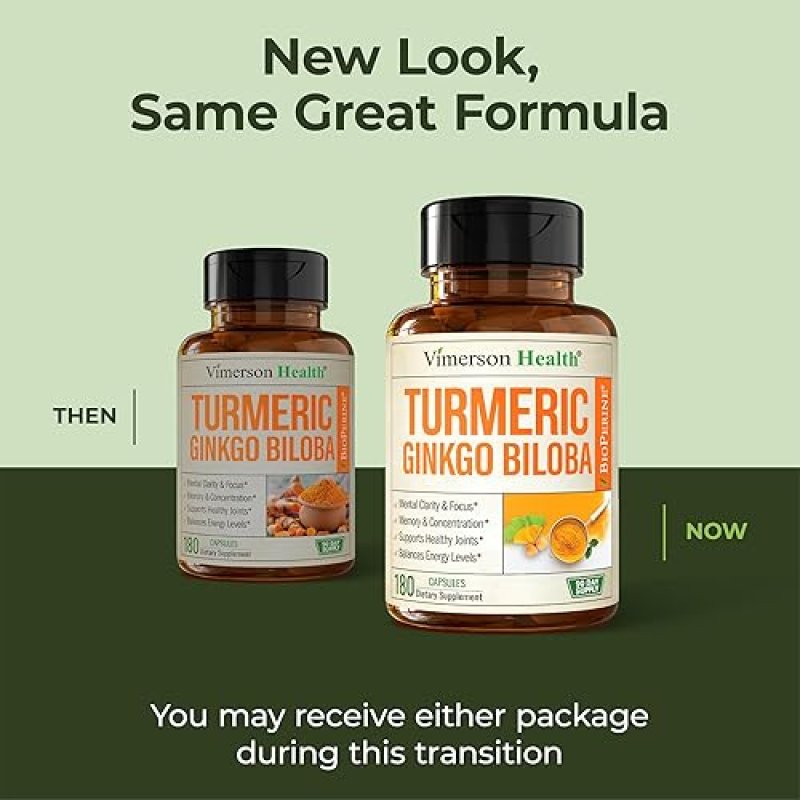 VIMERSON HEALTH GINKGO BILOBA TURMERIC CURCUMIN CAPSULES WITH BLACK PEPPER VEGAN SUPPLEMENT FOR BRAIN, MEMORY JOINT