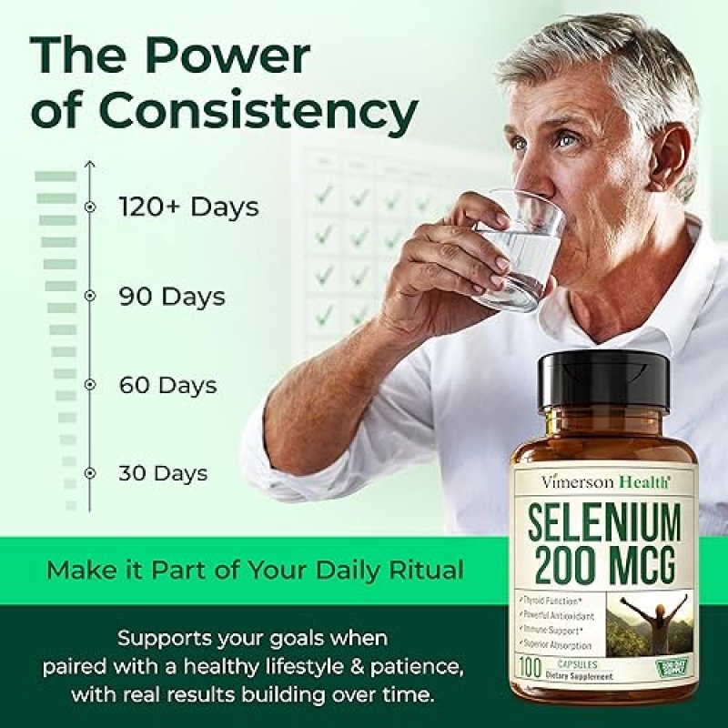 VIMERSON HEALTH SELENIUM 200 MCG CAPSULES HIGH POTENCY L-SELENOMETHIONINE SUPPLEMENT FOR THYROID IMMUNITY, 100CT