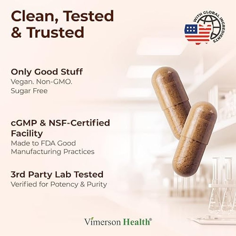 VIMERSON HEALTH LIONS MANE MUSHROOM CAPSULES FOCUS, ENERGY, MOOD IMMUNE SUPPORT NON-GMO, VEGAN, 60 COUNT
