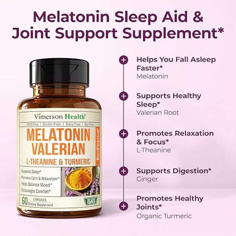 VIMERSON HEALTH MELATONIN 3MG SLEEP AID WITH L-THEANINE, VALERIAN, TURMERIC CURCUMIN, GINGER BLACK PEPPER 60 CAPS