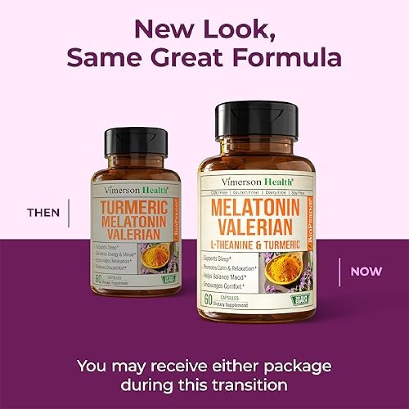 VIMERSON HEALTH MELATONIN 3MG SLEEP AID WITH L-THEANINE, VALERIAN, TURMERIC CURCUMIN, GINGER BLACK PEPPER 60 CAPS