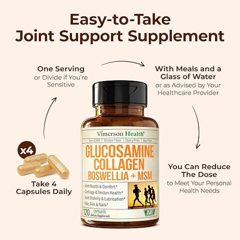 VIMERSON HEALTH GLUCOSAMINE CHONDROITIN MSM COLLAGEN CAPSULES FOR JOINT, HAIR, SKIN NAIL SUPPORT 120 FSA CAPS