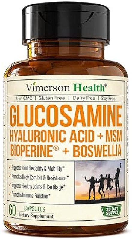 VIMERSON HEALTH GLUCOSAMINE SULFATE JOINT SUPPORT WITH HYALURONIC ACID, BOSWELLIA, MSM BLACK PEPPER 60 CAPS