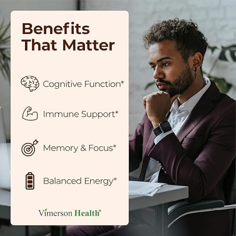VIMERSON HEALTH  LION S MANE MUSHROOM CAPSULES FOCUS, ENERGY, MOOD IMMUNE SUPPORT VEGAN, NON-GMO, 60CT