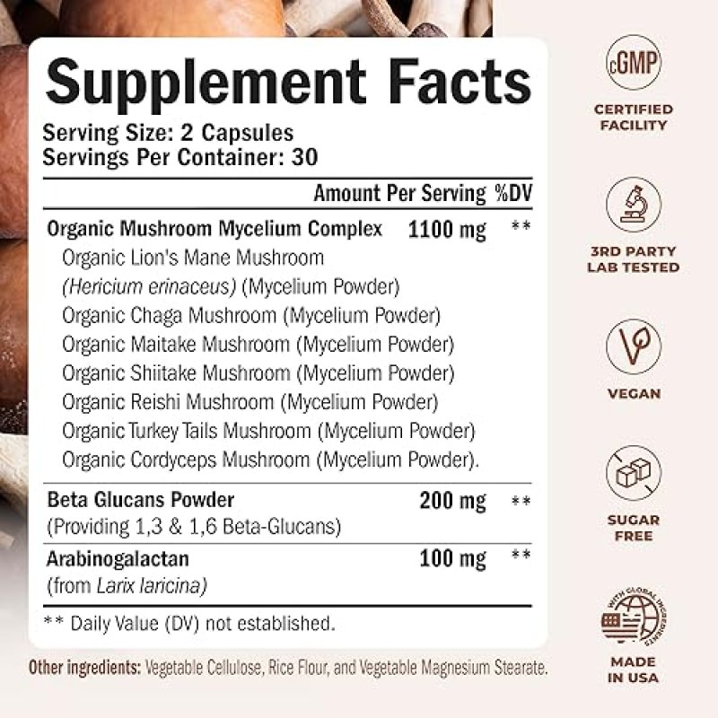 VIMERSON HEALTH 7-IN-1 MUSHROOM COMPLEX SUPPLEMENT LION S MANE, TURKEY TAIL, REISHI MORE FOR ENERGY FOCUS