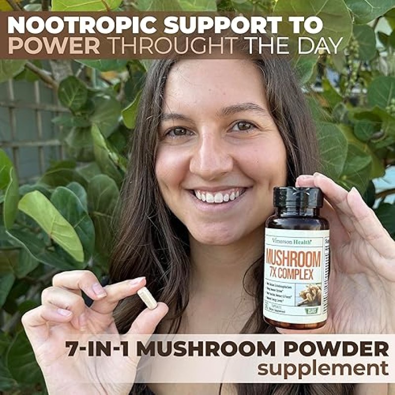 VIMERSON HEALTH 7-IN-1 MUSHROOM COMPLEX SUPPLEMENT LION S MANE, TURKEY TAIL, REISHI MORE FOR ENERGY FOCUS