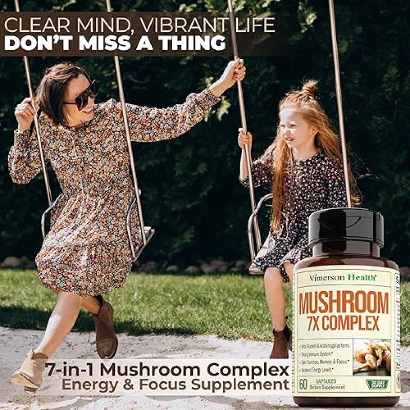 VIMERSON HEALTH 7-IN-1 MUSHROOM COMPLEX SUPPLEMENT LION S MANE, TURKEY TAIL, REISHI MORE FOR ENERGY FOCUS