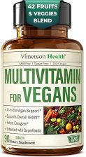 VIMERSON HEALTH VEGAN MULTIVITAMIN FOR WOMEN MEN 23 KEY NUTRIENTS, B12, D, ZINC, MAGNESIUM 90 TABLETS