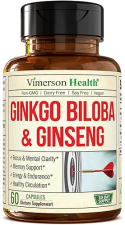 VIMERSON HEALTH ASIAN GINSENG GINKGO BILOBA CAPSULES NOOTROPIC BRAIN, MEMORY ENERGY SUPPLEMENT 60 COUNT