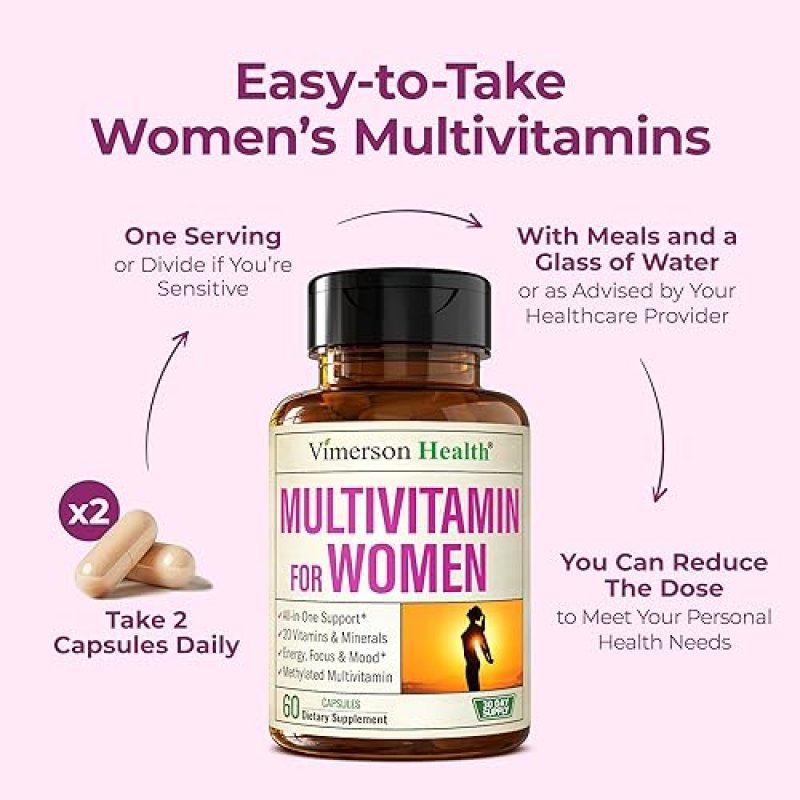 VIMERSON HEALTH WOMENS MULTIVITAMIN CAPSULES WITH METHYLATED B12, D, C, ZINC MAGNESIUM DAILY SUPPORT