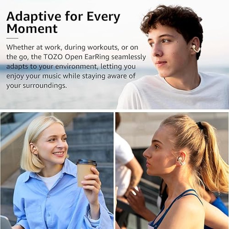 TOZO OPENEARRING OPEN-EAR WIRELESS EARBUDS, 40H PLAY, BLUETOOTH 5.4, CLIP-ON SPORTS HEADPHONES, KHAK