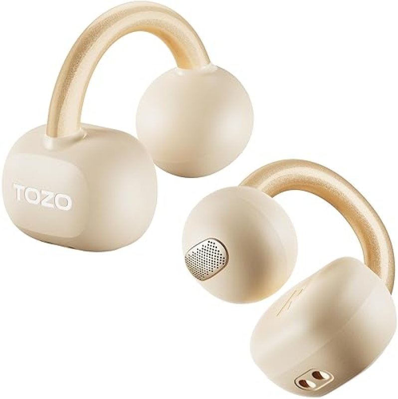 TOZO OPENEARRING OPEN-EAR WIRELESS EARBUDS, 40H PLAY, BLUETOOTH 5.4, CLIP-ON SPORTS HEADPHONES, KHAK