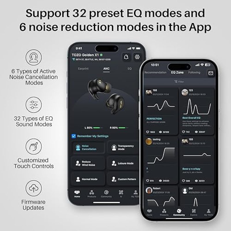 TOZO GOLDEN X1 WIRELESS EARBUDS, LDAC HI-RES AUDIO, NOISE CANCELLING BLUETOOTH HEADPHONES