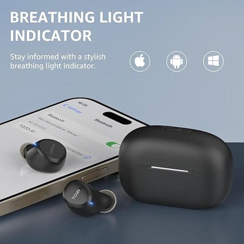 TOZO A1 WIRELESS EARBUDS BLUETOOTH 5.3, IPX5 WATERPROOF, 2-MIC, EQ APP, 32H PLAYTIME, BASS
